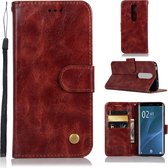 Voor Sony Xperia 1 Retro Koperen Knop Crazy Horse Horizontale Flip PU Leren Case met Houder & Kaartsleuven & Portemonnee & Lanyard (Wijnrood)