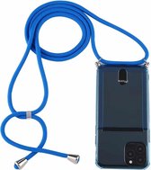 Voor iPhone 12 Max / 12 12 Pro transparante TPU beschermhoes met lanyard & kaartsleuf (blauw)