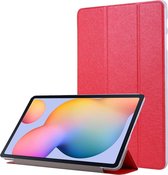 Voor Samsung Galaxy Tab S7 + / T970 Zijdestructuur Drievoudige horizontale flip lederen tas met houder en penhouder (rood)