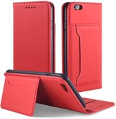 Voor iPhone 6 / 6s Sterk magnetisme Schokbestendig Horizontaal Flip Liquid Feel lederen tas met houder & kaartsleuven en portemonnee (rood)