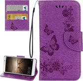 Voor Huawei Mate 9 vlinders Embossing horizontale flip lederen tas met houder & kaartsleuven & portemonnee & lanyard (paars)