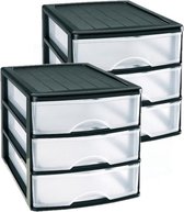 3x stuks ladeblok/bureau organizer met 3 lades zwart/transparant - L35,5 x B27 x H26 - Opruimen/opbergen laatjes