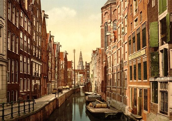 Oud Stadsgezicht Amsterdam Oudezijds Kolk - Oude Foto Print op Poster A1 84x59cm