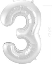 Ballon Cijfer 3 Jaar Zilver 70Cm Verjaardag Feestversiering Met Rietje