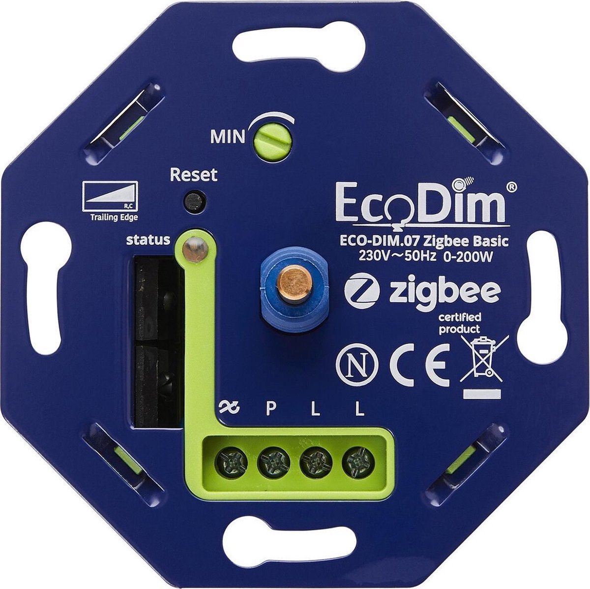 EcoDim - LED Dimmer - Smart WiFi - ECO-DIM.07 - Fase Afsnijding RC - ZigBee Basic - Inbouw - Enkel Knop - 0-200W - Ecodim