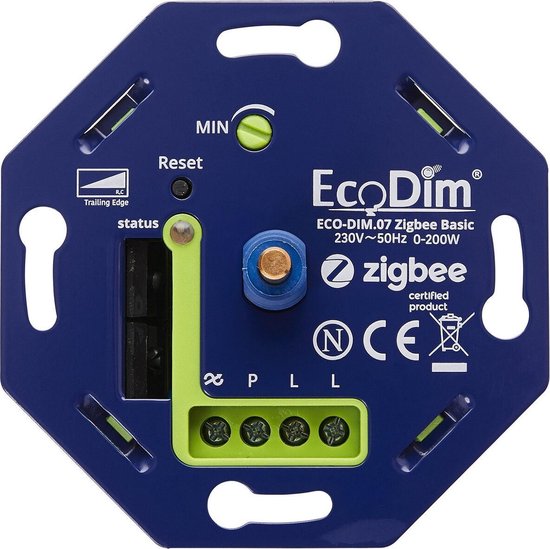 EcoDim - LED Dimmer - Smart WiFi - ECO-DIM.07 - Fase Afsnijding RC - ZigBee Basic - Inbouw - Enkel Knop - 0-200W