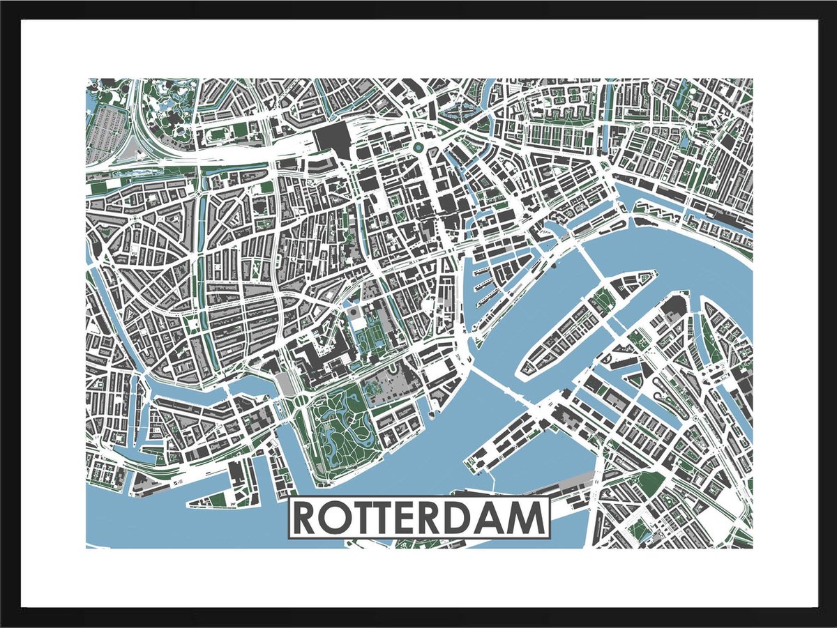 Rotterdam centrum - POSTER INCLUSIEF MODERNE LIJST | stadskaart |  stadsplattegrond |... | bol.com