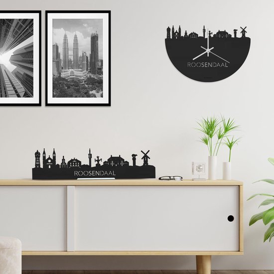 Skyline Klok Roosendaal Zwart hout Ø 40 cm Woondecoratie Wand