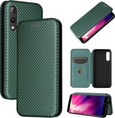 Voor Rakuten Hand Koolstofvezel Textuur Magnetische Horizontale Flip TPU + PC + PU lederen tas met kaartsleuf (groen)