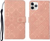 Etnische stijl reliëf patroon horizontale flip lederen tas met houder & kaartsleuven & portemonnee & lanyard voor iPhone 11 Pro Max (roze)