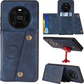 Voor Huawei Mate 40 Pro dubbele gesp PU + TPU schokbestendige magnetische beschermhoes met kaartsleuf en houder (blauw)