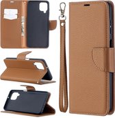 Voor Samsung Galaxy A12 Litchi Textuur Pure Kleur Horizontale Flip PU Lederen Case met Houder & Kaartsleuven & Portemonnee & Lanyard (Bruin)