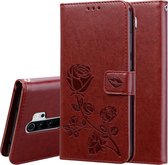 Voor Geschikt voor Xiaomi Redmi Note 8 Pro Rose reliÃ«f horizontaal Flip PU lederen tas, met houder & kaartsleuven & portemonnee (bruin)