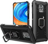 Voor Xiaomi Pocophone M2 Pro koolstofvezel beschermhoes met 360 graden roterende ringhouder (zwart)