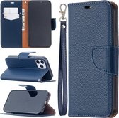 Voor iPhone 12 Pro / 12 Max Litchi Texture Pure Color Horizontale Flip lederen tas met houder & kaartsleuven & portemonnee & lanyard (blauw)