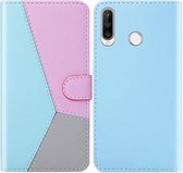 Voor Huawei P30 Lite Tricolor Stitching Horizontale Flip TPU + PU lederen tas met houder & kaartsleuven & portemonnee (blauw)