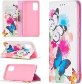 Voor Samsung Galaxy A02s (EU-versie) Gekleurd tekeningpatroon Onzichtbaar magnetisch horizontaal Flip PU-lederen hoes met houder & kaartsleuven en portemonnee (twee vlinders)