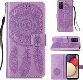 Voor Samsung Galaxy A02s (Europese versie) Dream Catcher Printing Horizontale Flip lederen tas met houder & kaartsleuven & portemonnee & lanyard (paars)