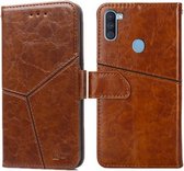 Voor Samsung Galaxy A11 (EU-versie) Geometrische stiksels Horizontale flip TPU + PU lederen tas met houder & kaartsleuven en portemonnee (lichtbruin)