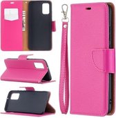 Voor Samsung Galaxy A02s (EU-versie) Litchi Texture Pure Color Horizontale Flip Leather Case met houder & kaartsleuven & portemonnee & lanyard (Rose Red)