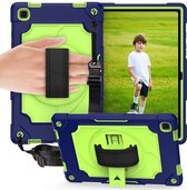 Voor Samsung Galaxy Tab A7 10.4 (2020) / T500 360 graden rotatie draaitafel Contrastkleur Robot schokbestendig siliconen + pc beschermhoes met houder (marineblauw + geelgroen)