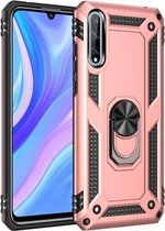 Voor Huawei Y8p schokbestendige TPU + pc-beschermhoes met 360 graden roterende houder (roségoud)