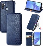 Voor Oppo A53 2020 Cubic Grid Pressed Horizontal Flip Magnetic PU Leather Case met houder & kaartsleuven & portemonnee (blauw)