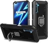 Voor OPPO Realme 6 Pro koolstofvezel beschermhoes met 360 graden roterende ringhouder (zwart)