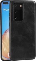 Voor Huawei P40 Crazy Horse Getextureerd Kalfsleer PU + PC + TPU Case (Zwart)