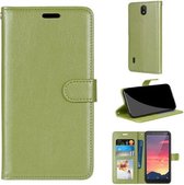 Voor Nokia C2 Pure Color Horizontale Flip PU lederen tas met houder & kaartsleuven & portemonnee & fotolijst (groen)