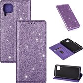 Voor Huawei P40 Lite Ultradunne Glitter Magnetische Horizontale Flip Leren Case met Houder & Kaartsleuven (Paars)