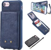 Voor iPhone 8/7 Verticaal Flip Schokbestendig Leren Beschermhoes met Kort Touw, Kaartsleuven & Beugel & Fotohouder & Portemonnee Functie (Blauw)