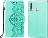 Voor Samsung Galaxy A70e Flower Vine Embossing Pattern Horizontale Flip Leather Case met Card Slot & Holder & Wallet & Lanyard (Green)