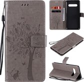 Voor LG V60 ThinQ 5G Boom & Kat ReliÃ«fpatroon Horizontale Flip Leren Case met Houder & Kaartsleuven & Portemonnee & Lanyard (Grijs)