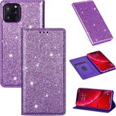 Voor iPhone 11 Pro Max ultradunne glitter magnetische horizontale flip lederen tas met houder en kaartsleuven (paars)