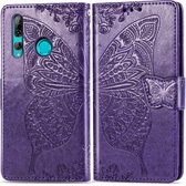 Butterfly Love Flowers Embossing Horizontale Flip Leather Case voor Huawei Y9 Prime (2019), met houder & kaartsleuven & portemonnee & lanyard (donkerpaars)