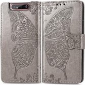 Butterfly Love Flowers Embossing Horizontale Flip Leather Case voor Galaxy A80 / A90, met houder & kaartsleuven & portemonnee & lanyard (grijs)