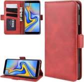 Dual-side magnetische gesp horizontale flip lederen tas voor Galaxy J6 +, met houder & kaartsleuven & portemonnee & fotolijst (rood)