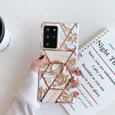 Voor Samsung Galaxy A71 Galvaniserend stikpatroon Zachte TPU beschermhoes met ringhouder (stiksels gouden bloemen)