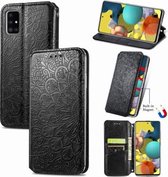 Blooming Mandala reliëf patroon magnetische horizontale flip lederen tas met houder & kaartsleuven & portemonnee voor Samsung Galaxy A51 (zwart)