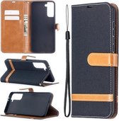 Voor Samsung Galaxy S21 + 5G Kleuraanpassing Denim Textuur Horizontale Flip Leren Case met Houder & Kaartsleuven & Portemonnee & Lanyard (Zwart)