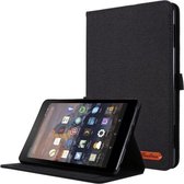 Voor Amazon Fire HD 8 (2020) Horizontale flip TPU + stof PU lederen beschermhoes met kaartsleuven en houder (zwart)