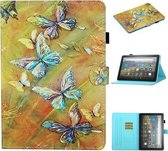 Voor Kindle Fire HD8 (2020) / HD8 Plus (2020) Gekleurde tekeningstiksels Horizontale flip lederen tas met houder en kaartsleuven en slaap- / wekfunctie (gekleurd zand)