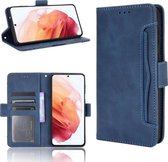 Voor Samsung Galaxy S21 5G Skin Feel Calf Pattern Horizontale Flip lederen tas met houder & kaartsleuven en fotolijst (blauw)