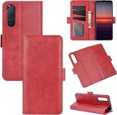 Voor Sony Xperia 5 II Dubbelzijdige magnetische gesp Horizontale flip lederen tas met houder & kaartsleuven en portemonnee (rood)