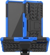 Voor Sony Xperia L4 Tyre Texture Shockproof TPU + PC beschermhoes met houder (blauw)