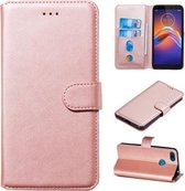 Voor Motorola Moto E6 Spelen Klassieke Kalfsstructuur Horizontale Flip PU-lederen hoes, met houder & kaartsleuven en portemonnee (roségoud)
