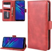 Voor Huawei Y6 2019 dubbele gesp Crazy Horse zakelijke mobiele telefoon holster met kaarthouder beugelfunctie (rood)