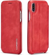 Voor iPhone X / XS Hon Ancient Series lederen tas met kaartsleuven en houder en portemonnee (rood)