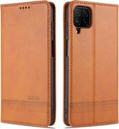 Voor Samsung Galaxy A12 AZNS Magnetische Kalfsstructuur Horizontale Flip Leren Case met Kaartsleuven & Houder & Portemonnee (Lichtbruin)